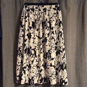 Black and White Pleated A-Line Midi Skirt